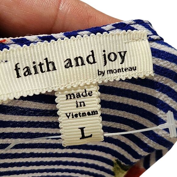 Faith and Joy Top For Women Size Large Blue Floral Lightweight Bell Sleeve - Picture 3 of 9